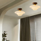 Scandinavian Walnut Wood Glass Flush Mount Ceiling Light E27 - Image 2