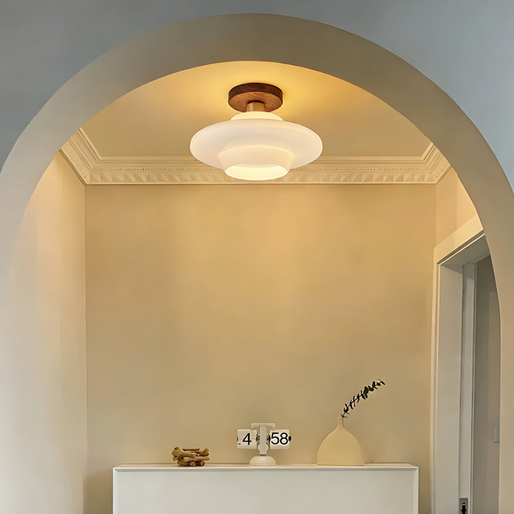 Scandinavian Walnut Wood Glass Flush Mount Ceiling Light E27 - Image 15