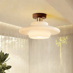 Scandinavian Walnut Wood Glass Flush Mount Ceiling Light E27 - Image 14