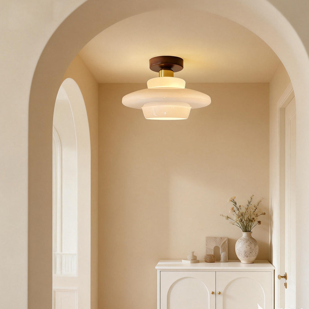 Scandinavian Walnut Wood Glass Flush Mount Ceiling Light E27 - Image 17