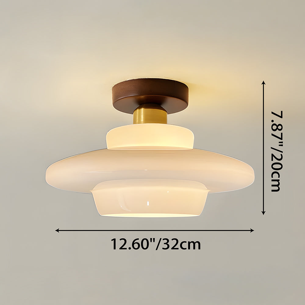 Scandinavian Walnut Wood Glass Flush Mount Ceiling Light E27 - Image 13