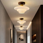 Scandinavian Walnut Wood Glass Flush Mount Ceiling Light E27 - Image 3
