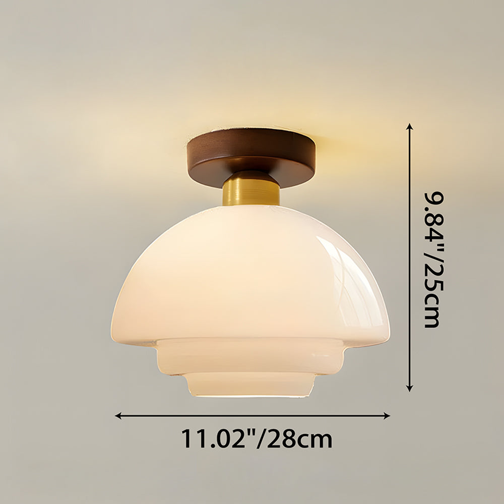 Scandinavian Walnut Wood Glass Flush Mount Ceiling Light E27 - Image 11