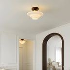 Scandinavian Walnut Wood Glass Flush Mount Ceiling Light E27 - Image 6