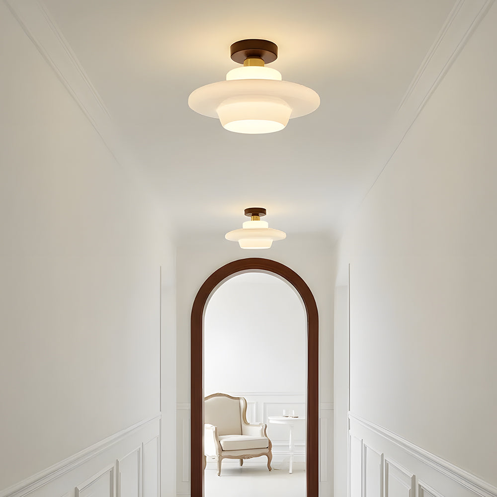 Scandinavian Walnut Wood Glass Flush Mount Ceiling Light E27 - Image 18