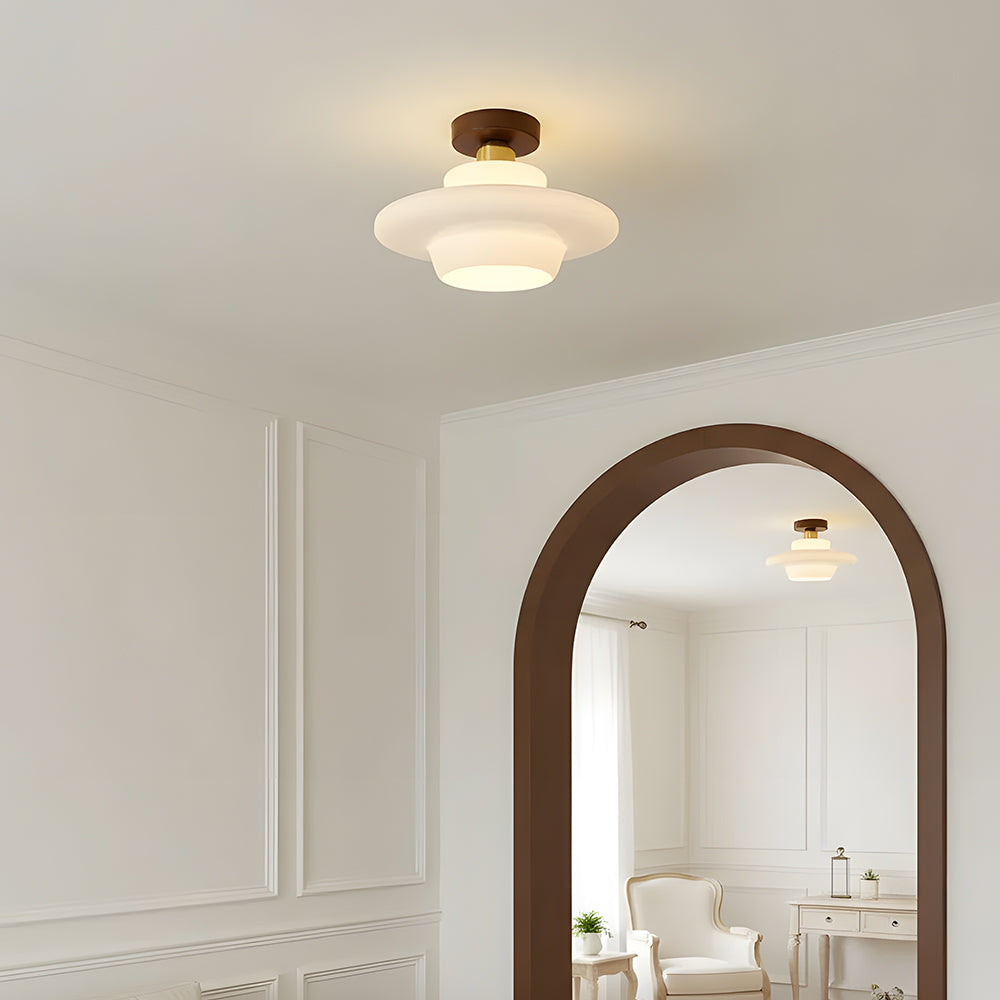 Scandinavian Walnut Wood Glass Flush Mount Ceiling Light E27 - Image 19