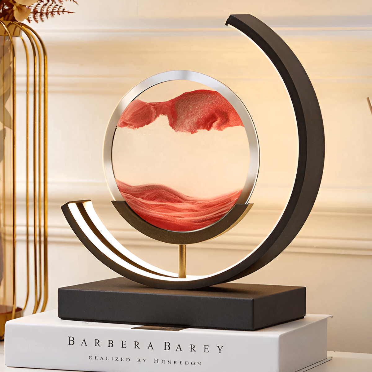 Circular LED Sand Art Table Lamp Rechargeable Tri-Color Dimmable - Image 2