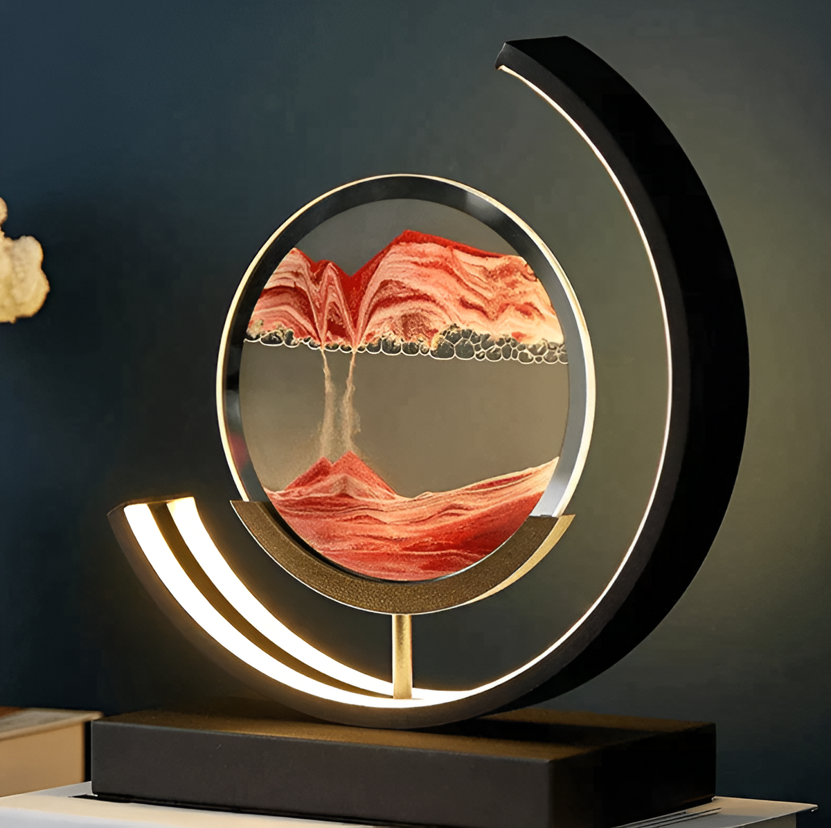 Circular LED Sand Art Table Lamp Rechargeable Tri-Color Dimmable