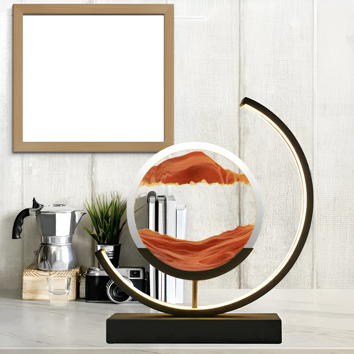 Circular LED Sand Art Table Lamp Rechargeable Tri-Color Dimmable - Image 5