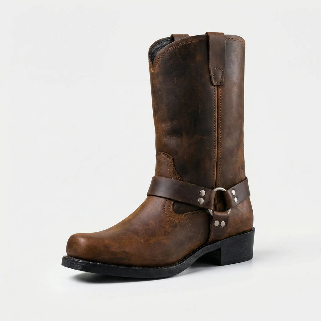 Vintage Western Leather Mens Cowboy Boots Harness Buckle - Image 5