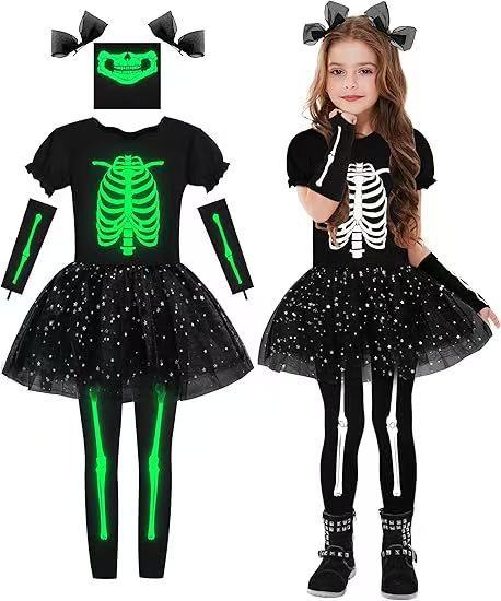 Polyester Kids Skeleton Costume Set Glow in the Dark - Image 6