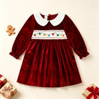 Vintage A Line Velvet Girls Dress Embroidered Peter Pan Collar