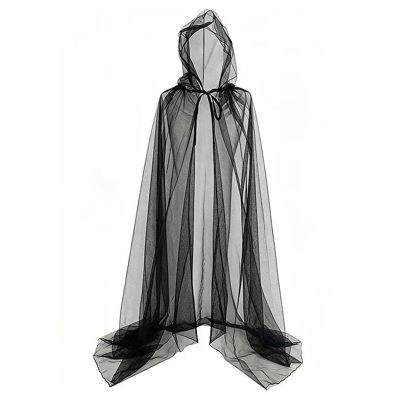 Gothic Sheer Mesh Hooded Cape Floor Length - Image 6