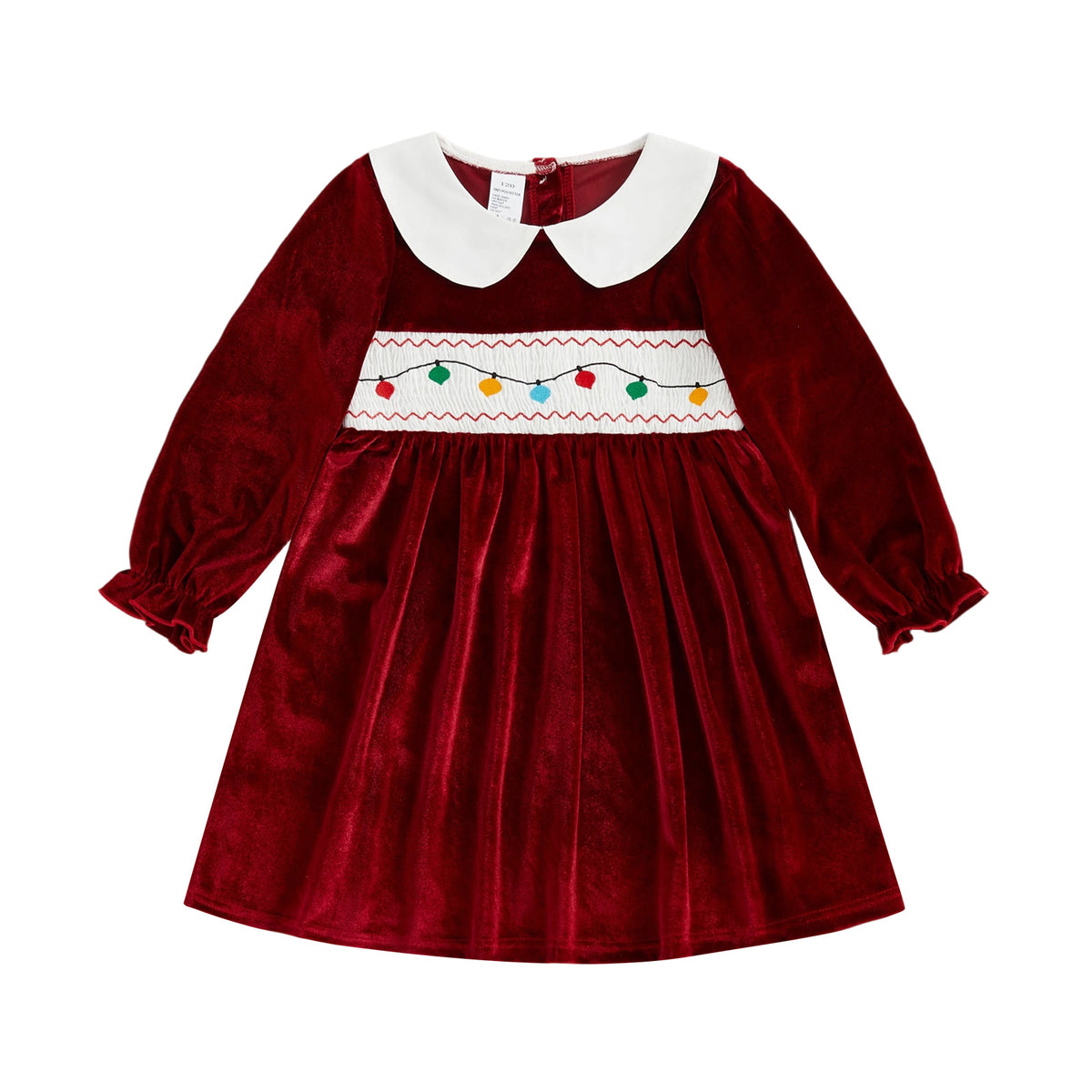 Vintage A Line Velvet Girls Dress Embroidered Peter Pan Collar - Image 5