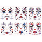 6 Sheets Clown Face Temporary Tattoos Glitter Water Transfer - Image 5