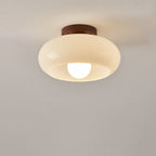 Round Cream Glass Flush Mount Ceiling Light Warm White LED - Image 4