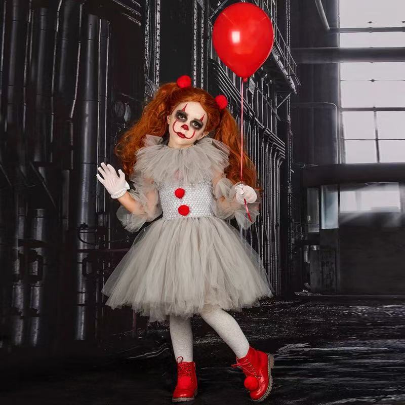 3 Piece Polyester Girls Creepy Clown Costume