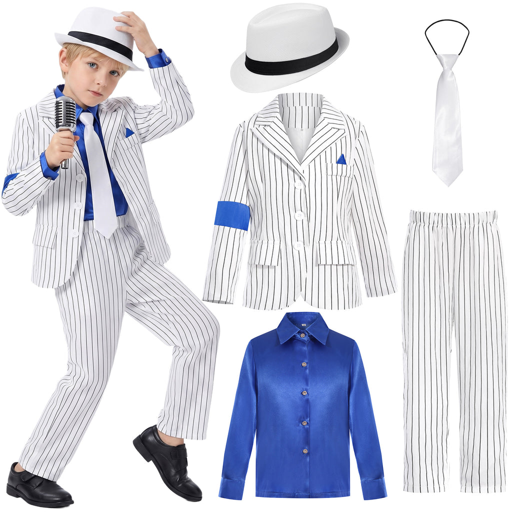 80s Retro Pinstripe Polyester Kids Pop Star Costume Suit Set