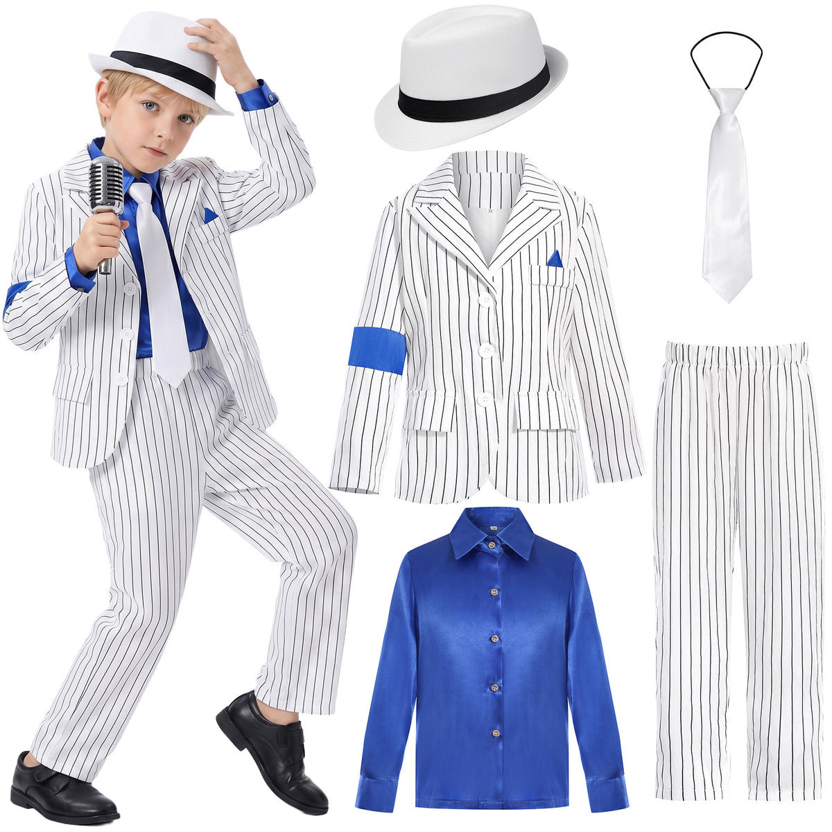 80s Retro Pinstripe Polyester Kids Pop Star Costume Suit Set