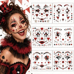 6 Sheets Clown Face Temporary Tattoos Glitter Water Transfer - Image 4