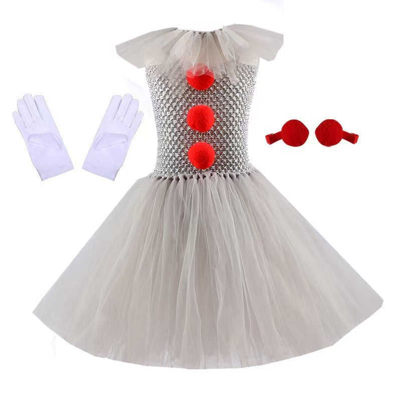 3 Piece Polyester Girls Creepy Clown Costume - Image 3