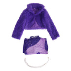 Cosplay Costume Purple Glitter Jumpsuit Faux Fur Jacket Set