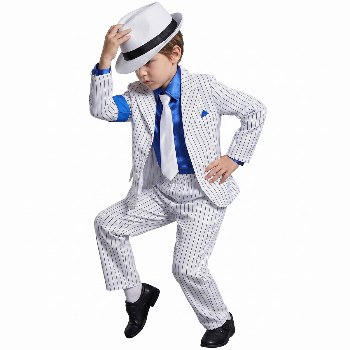 80s Retro Pinstripe Polyester Kids Pop Star Costume Suit Set - Image 3