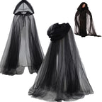 Gothic Sheer Mesh Hooded Cape Floor Length