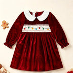 Vintage A Line Velvet Girls Dress Embroidered Peter Pan Collar - Image 6