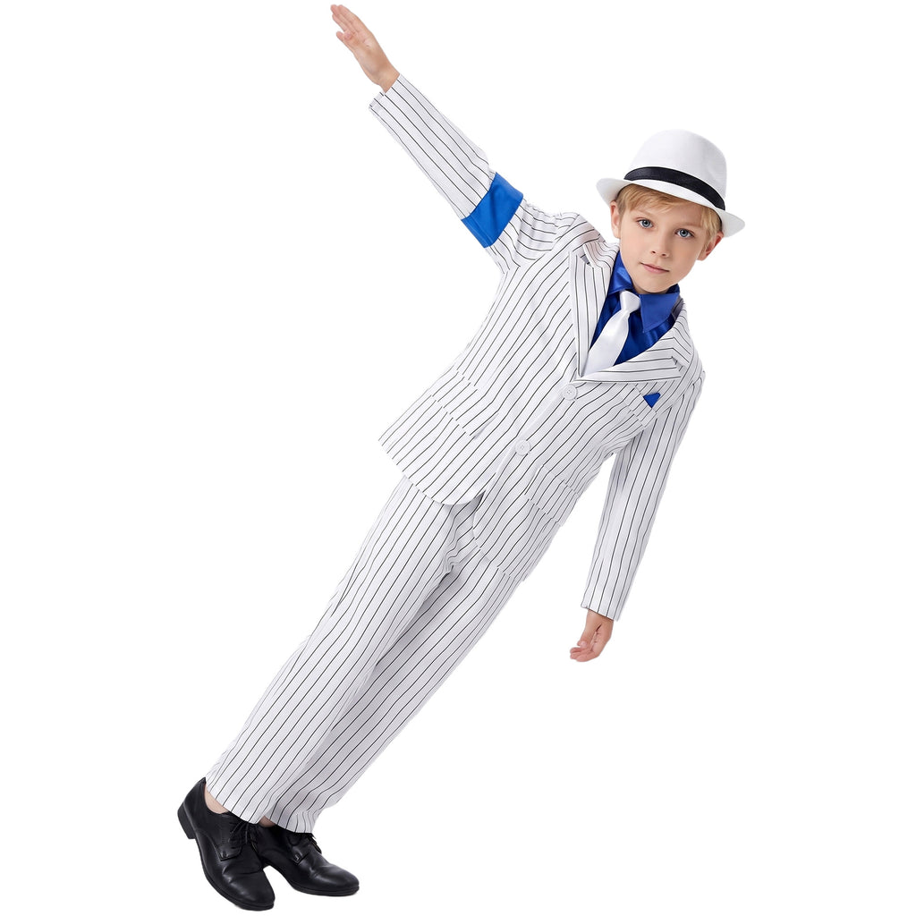 80s Retro Pinstripe Polyester Kids Pop Star Costume Suit Set - Image 2