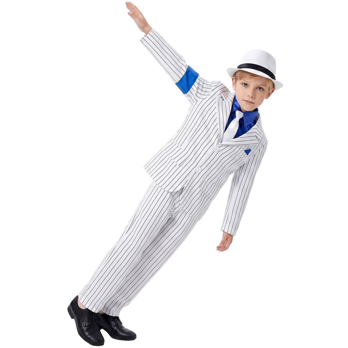 80s Retro Pinstripe Polyester Kids Pop Star Costume Suit Set - Image 2