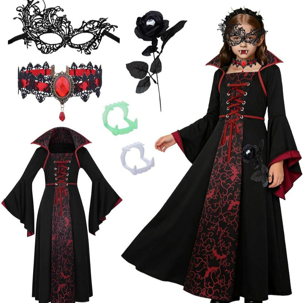 Medieval Girls Witch Costume Dress Lace Up Front
