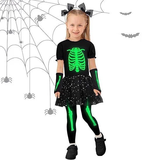 Polyester Kids Skeleton Costume Set Glow in the Dark - Image 3