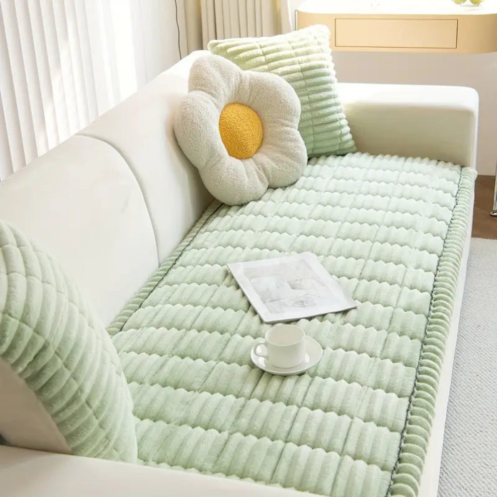 Cosy Sofa Protector Plush Comfort with Elegant Pleated Edges