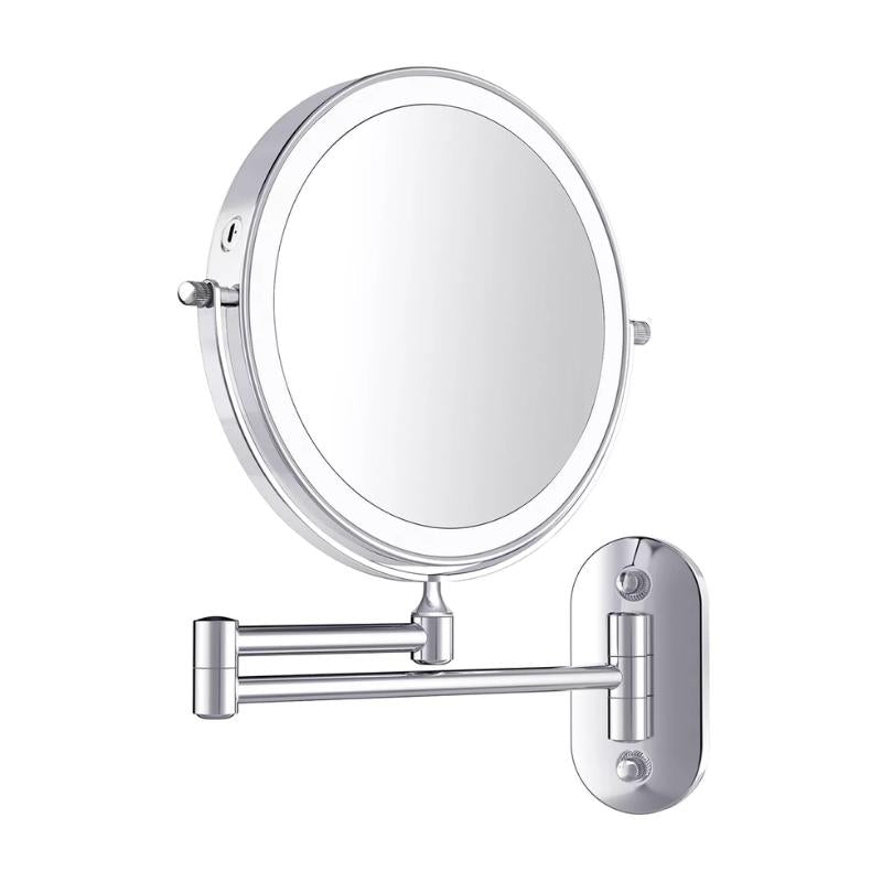 Round LED Rechargeable Magnifying Makeup Mirror Wall Mounted Adjustable Arm - Image 7