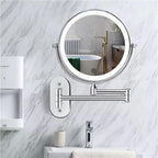 Round LED Rechargeable Magnifying Makeup Mirror Wall Mounted Adjustable Arm