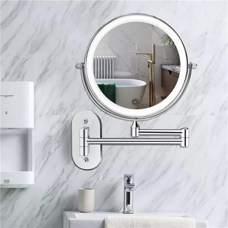 Round LED Rechargeable Magnifying Makeup Mirror Wall Mounted Adjustable Arm