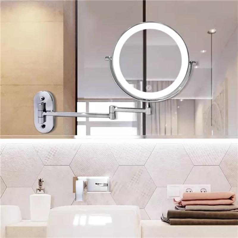 Round LED Rechargeable Magnifying Makeup Mirror Wall Mounted Adjustable Arm - Image 2