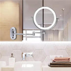 Round LED Rechargeable Magnifying Makeup Mirror Wall Mounted Adjustable Arm - Image 2