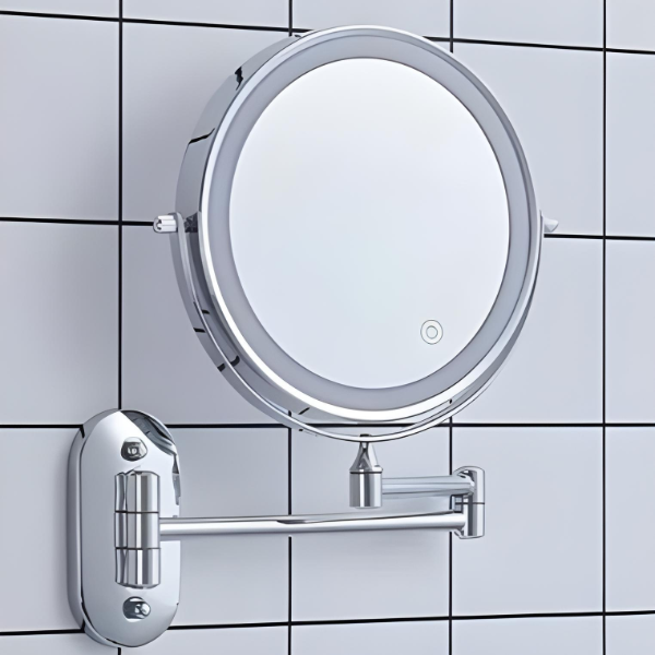 Round LED Rechargeable Magnifying Makeup Mirror Wall Mounted Adjustable Arm - Image 4