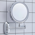 Round LED Rechargeable Magnifying Makeup Mirror Wall Mounted Adjustable Arm - Image 4