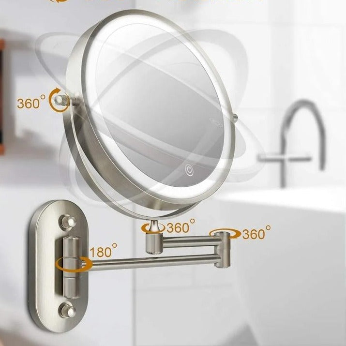 Round LED Rechargeable Magnifying Makeup Mirror Wall Mounted Adjustable Arm - Image 5