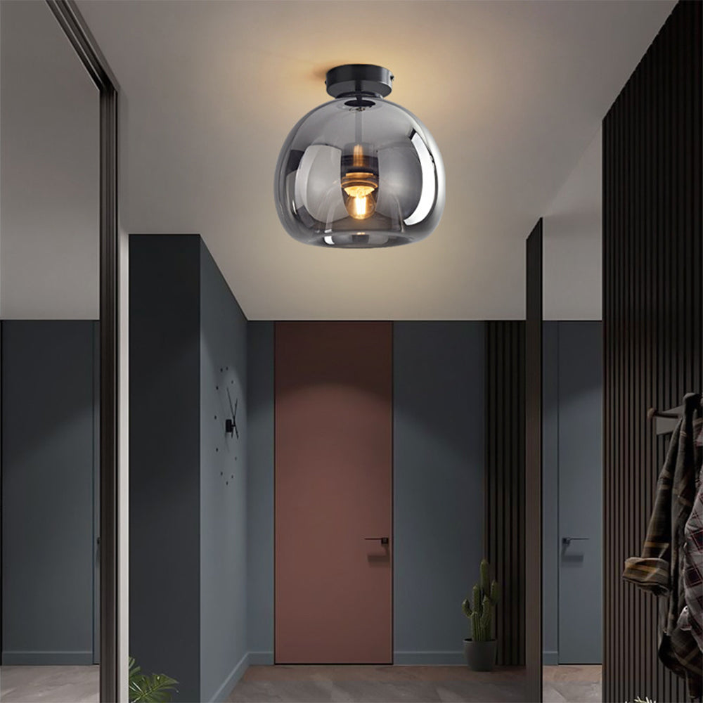 Round Copper Glass Flush Mount Ceiling Light E27 Fitting