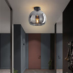 Round Copper Glass Flush Mount Ceiling Light E27 Fitting