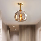 Round Copper Glass Flush Mount Ceiling Light E27 Fitting - Image 11