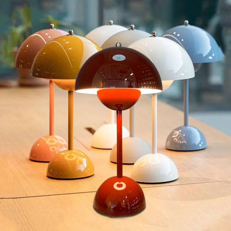 Wireless Round Metal Table Lamp Rechargeable Touch Dimmable