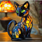 Stained Glass Cat Table Lamp Sculptural Mosaic Nightstand Lamp