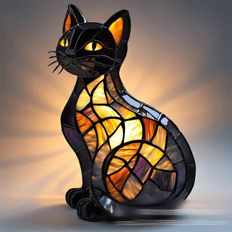 Stained Glass Cat Table Lamp Sculptural Mosaic Nightstand Lamp - Image 2
