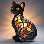 Stained Glass Cat Table Lamp Sculptural Mosaic Nightstand Lamp - Image 2