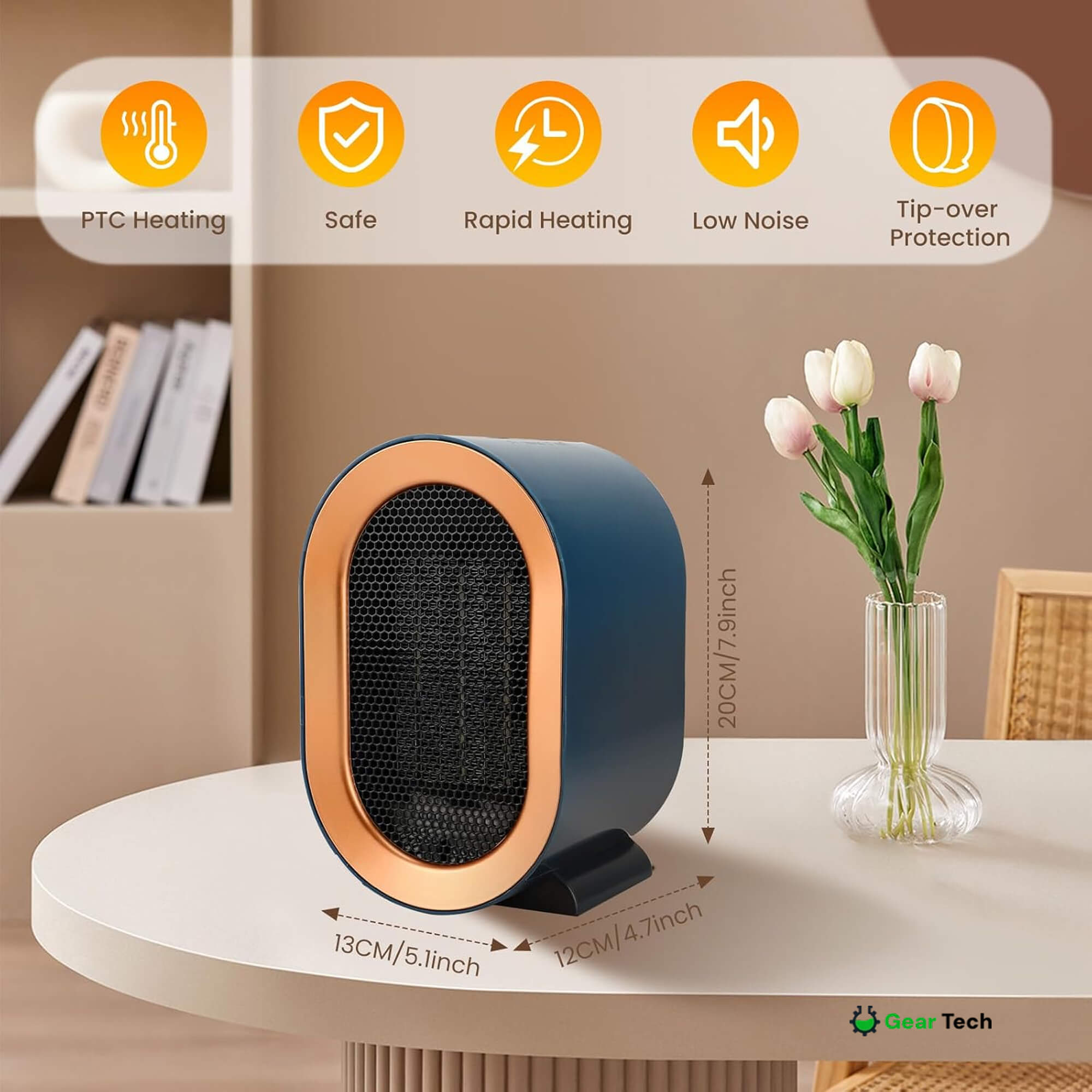 Quiet Small Electric Heater with Adjustable Thermostat - Image 2